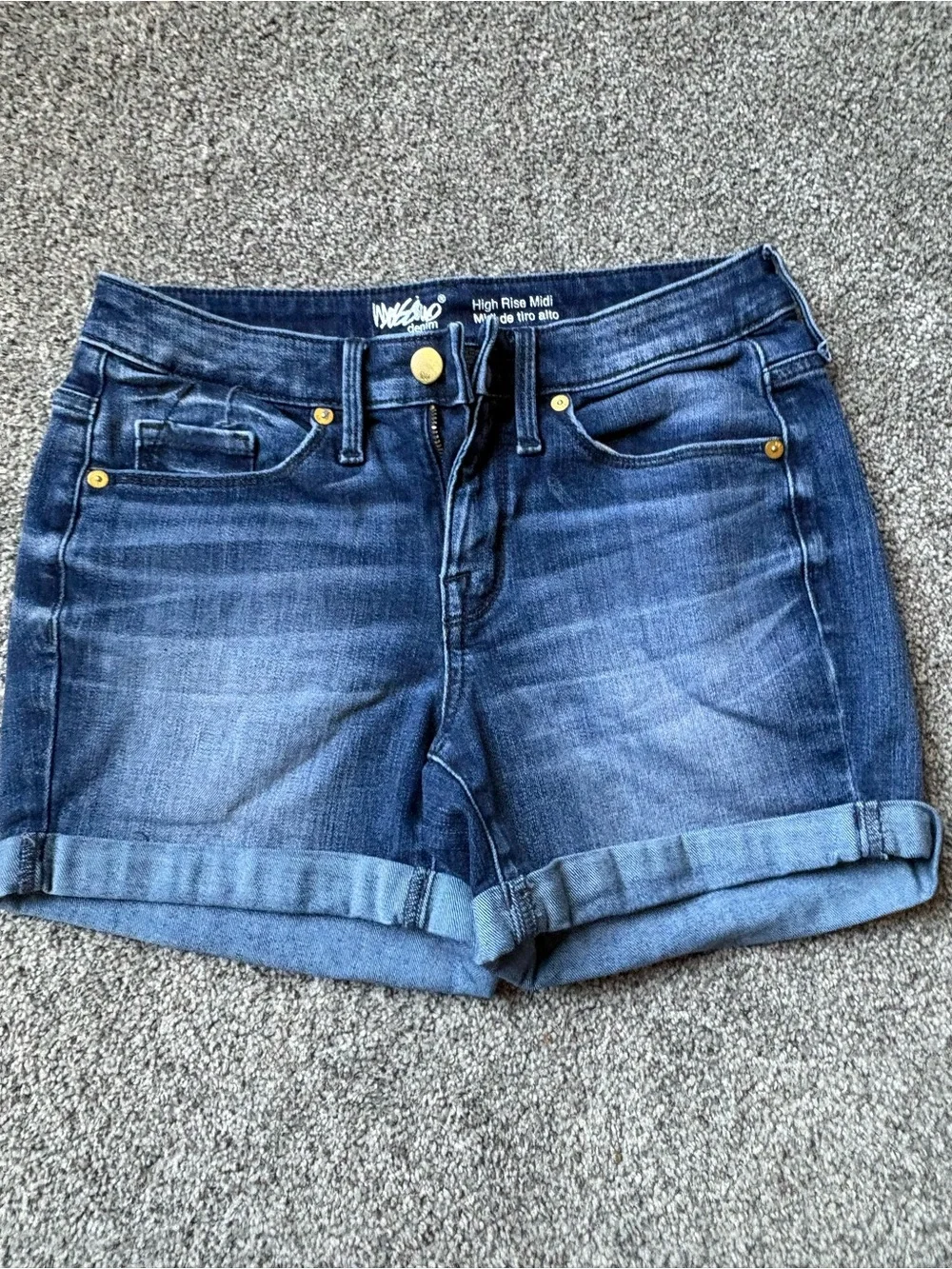 Dark Blue High-Rise Cuffed Jean Shorts